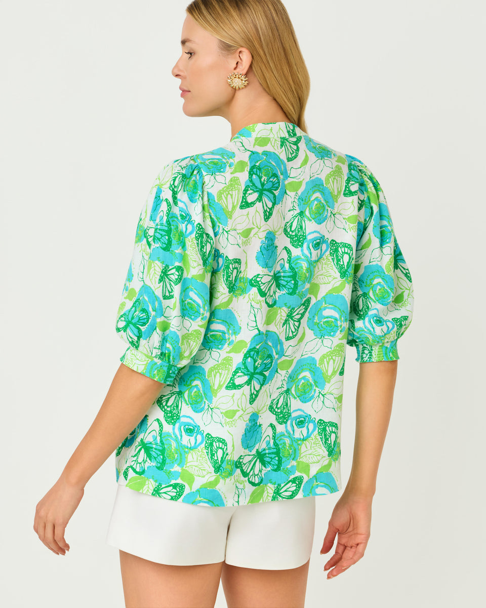 Lilly Pulitzer Mialeigh Elbow Sleeve Top - Resort White Monarch Rose