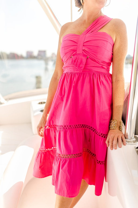 Front view of the Southern Frock Elle Midi Dress - Pink