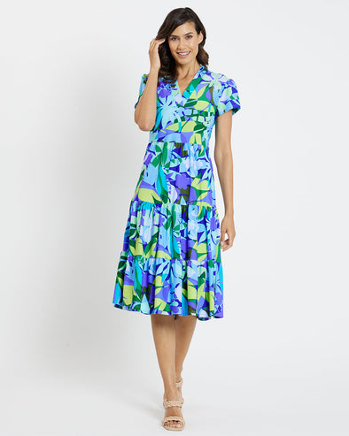 Front view of the Jude Connally Libby Dress - Kaleidoscope Floral Iris