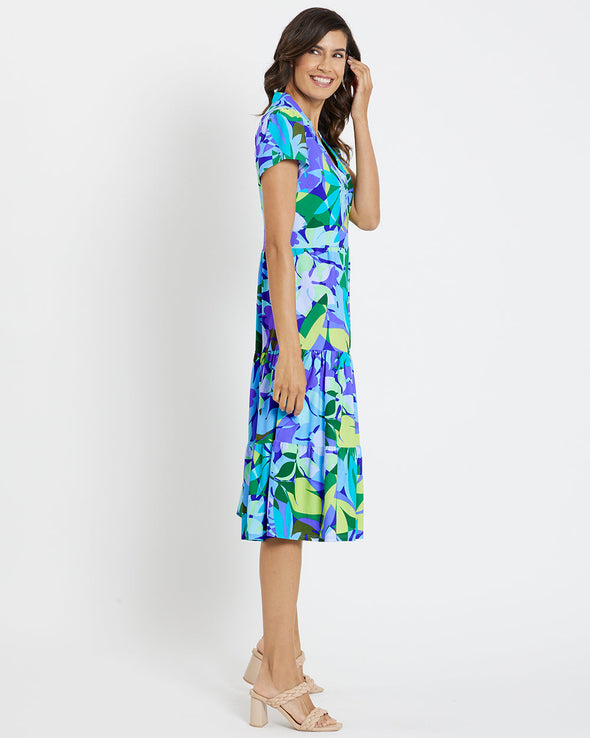 Side view of the Jude Connally Libby Dress - Kaleidoscope Floral Iris