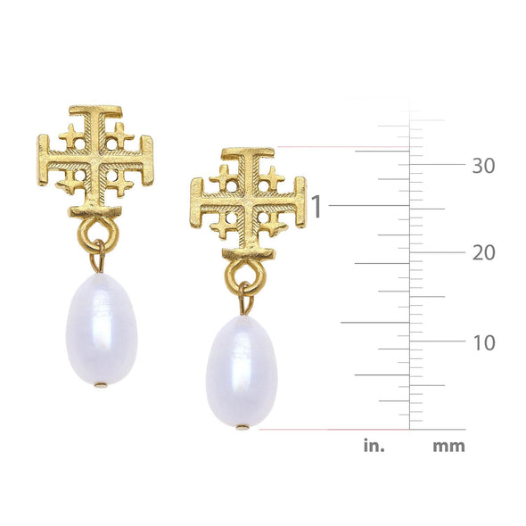 Size of the Susan Shaw Dainty Cross Drop Pearl Earrings