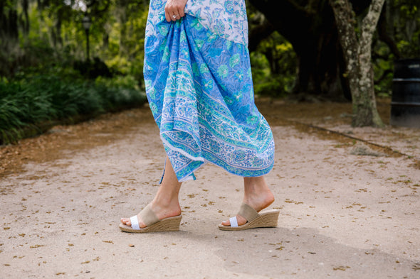 Charleston Backless Cooper Sandals - White Linen