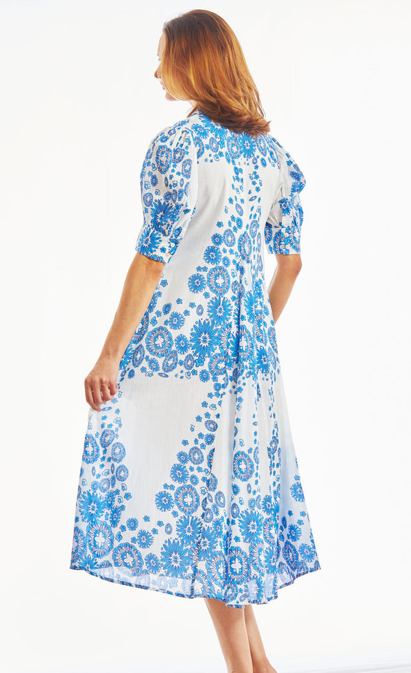 Dizzy Lizzie Montauk Falling Flower Midi Dress - Blue