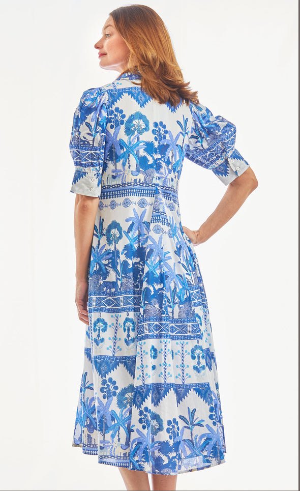 Dizzy Lizzie Montauk Ikat Palm Midi Dress - Blue