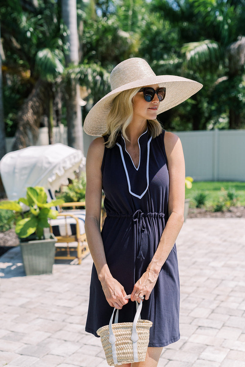 knee length dresses for ladies The Lina Dress in Blue Sky Stripe – Duffield Lane main image 1