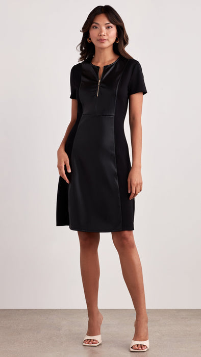 Front full body view of the Ellen Tracy Mixed Media Flare Dress - Black