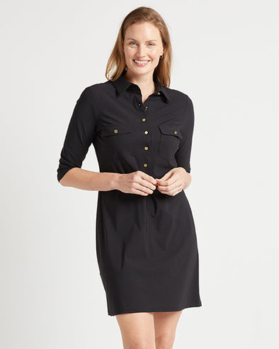 Front view of model in the Jude Connally Sloane Dress - Black