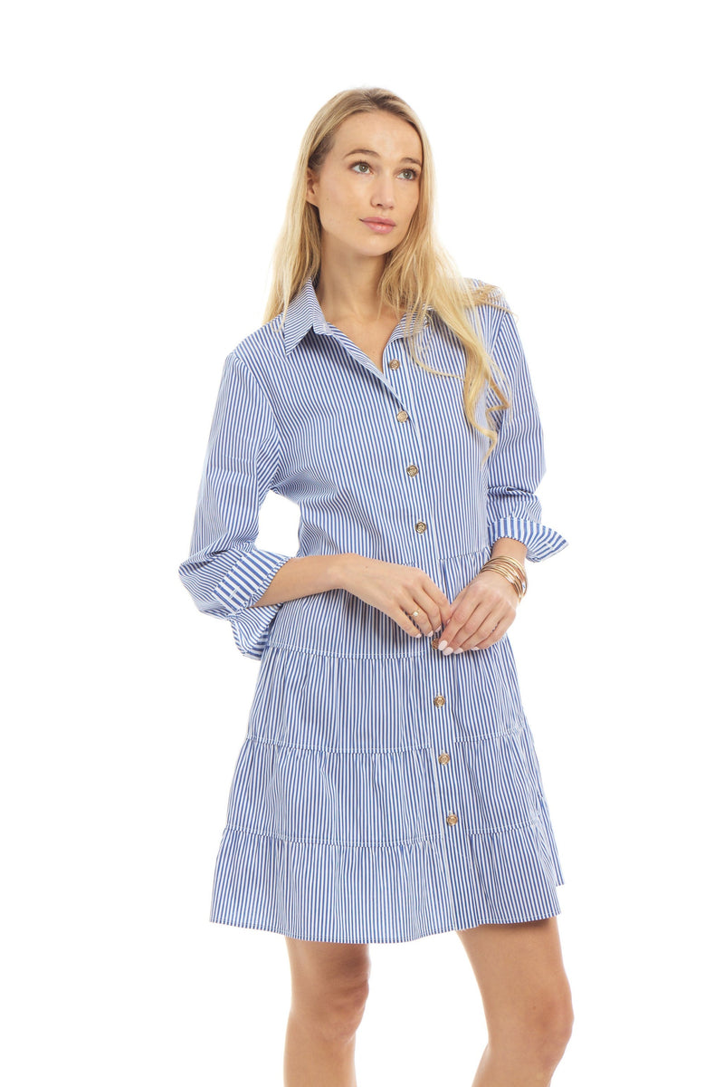 blue and green knit dress Blue and White Striped T-Shirt Dress – Blueberry Hil main image 0