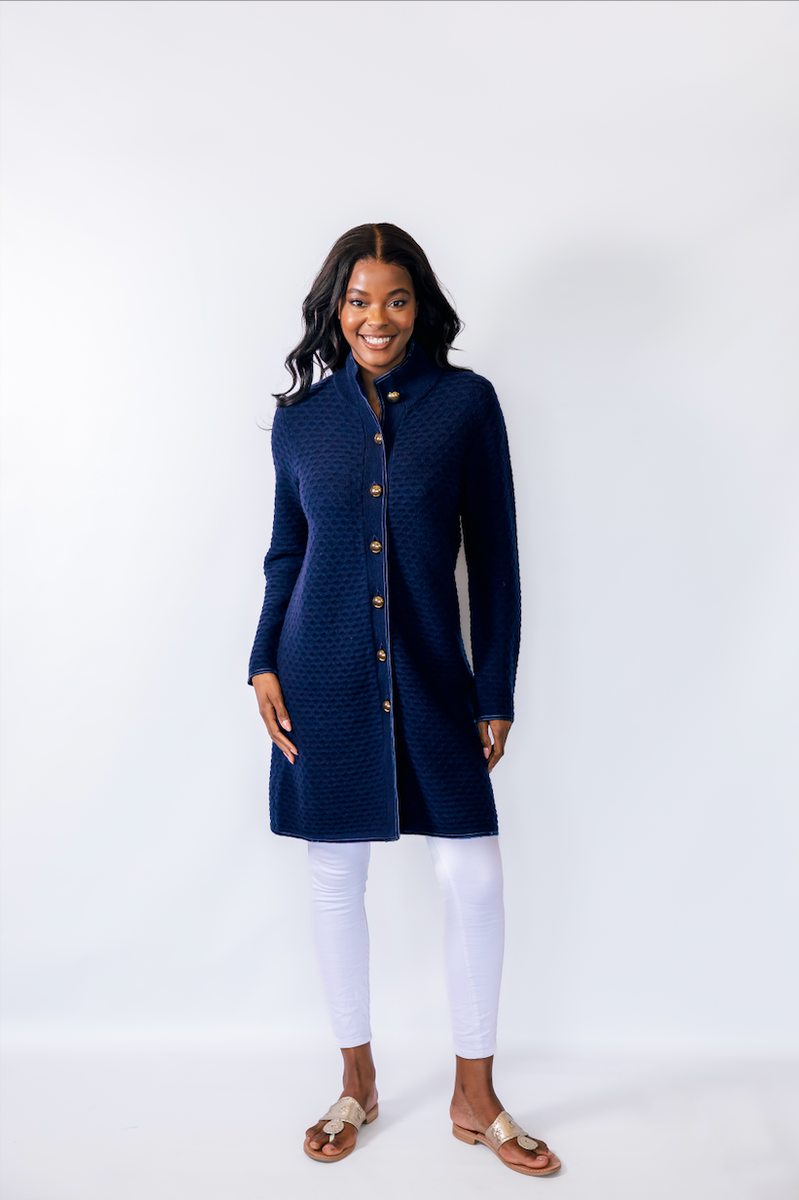 Sail To Sable Honeycomb Knit Cardigan in Navy THE LUCKY KNOT