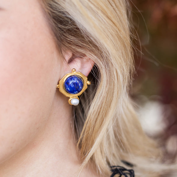 Susan Shaw Becca Stud Earrings in Blue Lapis