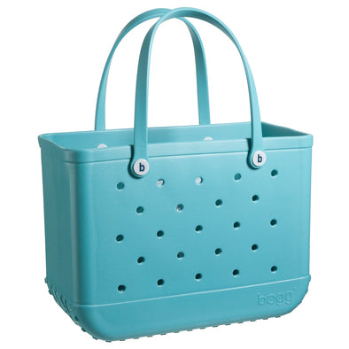 Flat view of the bogg bag in turquoise