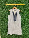 hanging front view of Duffield Lane x Lucky Knot Exclusive Grand Dress - Blue Seersucke
