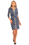Full body view of Gretchen Scott Twist And Shout Dress in Dip & Dots Navy/White