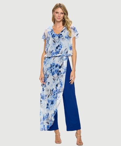 Full body view of the Last Tango Jumpsuit With Chiffon Overlay - Royal Flower
