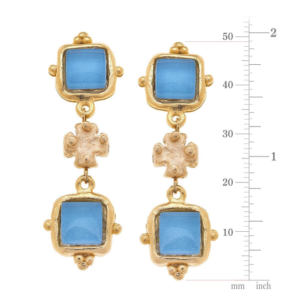 Size of the Susan Shaw Charlotte Deux Tier Earrings in Parisian Blue