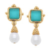 Flat view of the Susan Shaw Charlotte Mini Drop Earrings in Riviera Teal