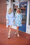 Front view of Sail to Sable Long Sleeve Flare Tunic Dress - Blue Vines
