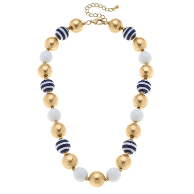 Flat view of the Ruby Nautical Ceramic Ball Bead Necklace - Navy & White