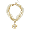 Flat view of the Susan Shaw Cotton Cross Multi-Strand Pearl Necklace