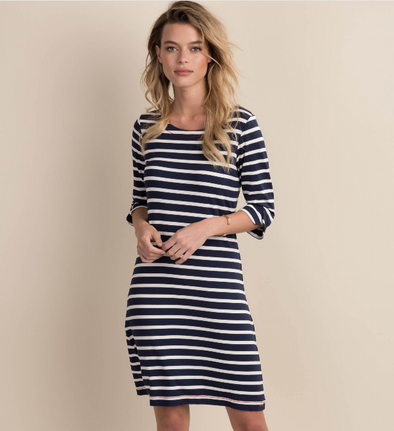 Front view of the Hatley Lucy Dress - Classic Stripes