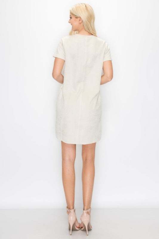 Back view of the Phoenix Suede Tee Dress - Cream