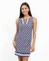 Front of Jude Connally Carissa Dress in Daylily Woodblock Navy