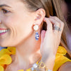Model in the Susan Shaw Blue & White Pearl Cluster Earrings