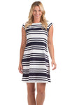 Front view of Duffield Lane Hackley Dress - Navy/White Stripe