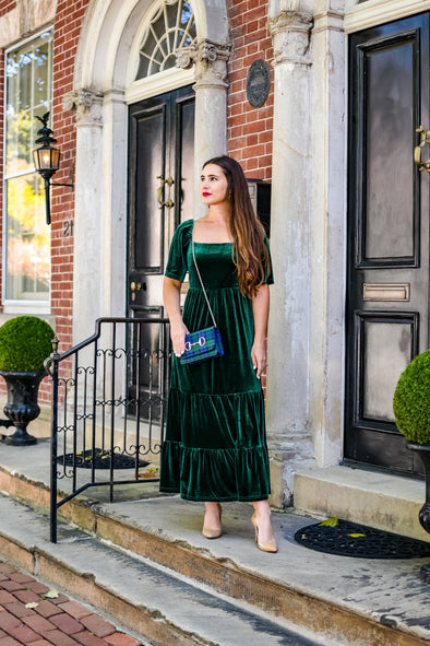 Scarlett Velvet Midi Dress - Emerald