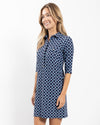 Close side view of Jude Connally Sloane Dress Circle Geo in Navy