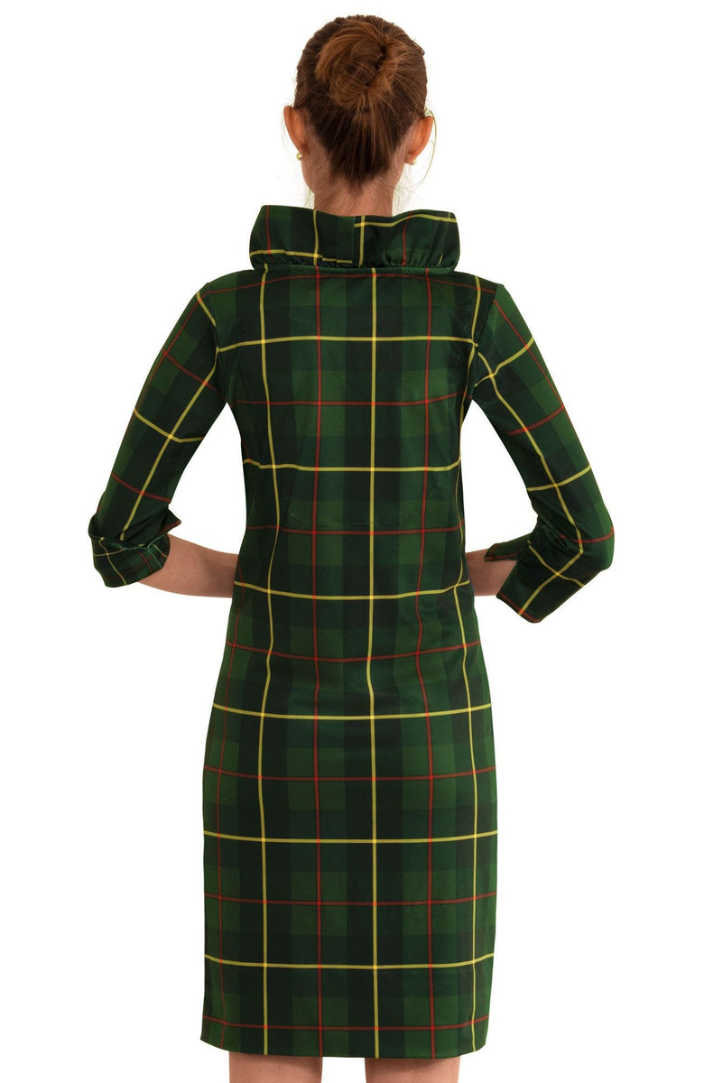 slim fit dress slacks Gretchen Scott Jersey Ruffneck Dress Plaidly Cooper Green Multi