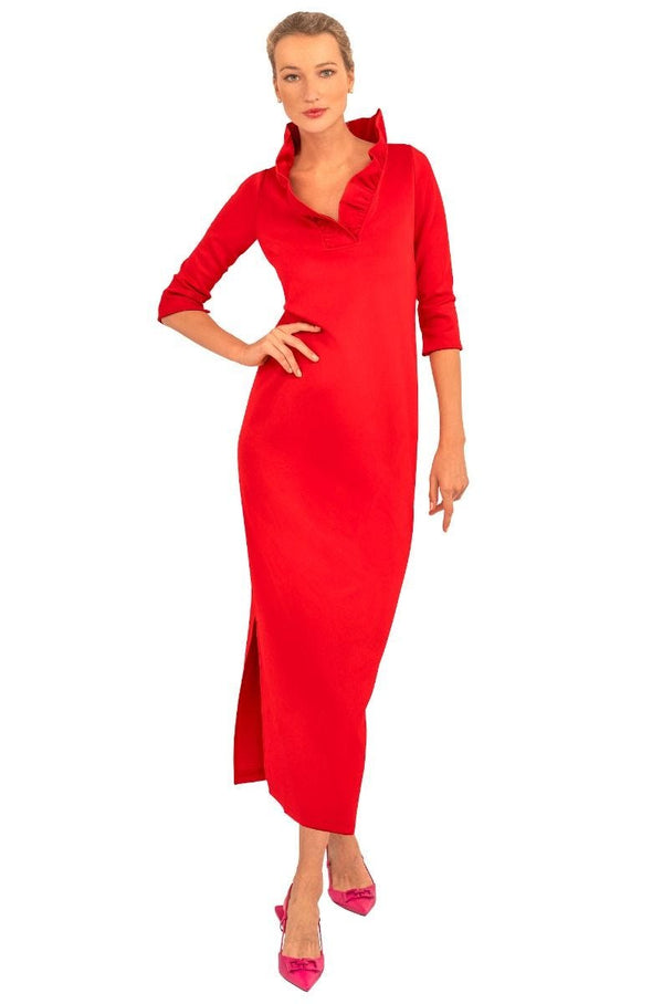 Gretchen Scott Ruff Neck Maxi Dress - Solid Crimson
