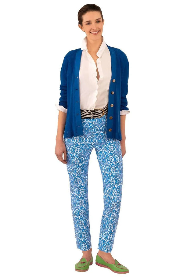 Full body view of the Gretchen Scott Gripeless Pull on Pant - East India - Blues