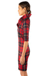 Side view of Gretchen Scott Ruff Neck Dress in Plaidly Cooper Red Plaid