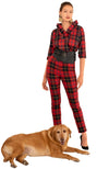Full body view of the Gretchen Scott Ruff Neck Top - Plaidly Cooper - Red Plaid*