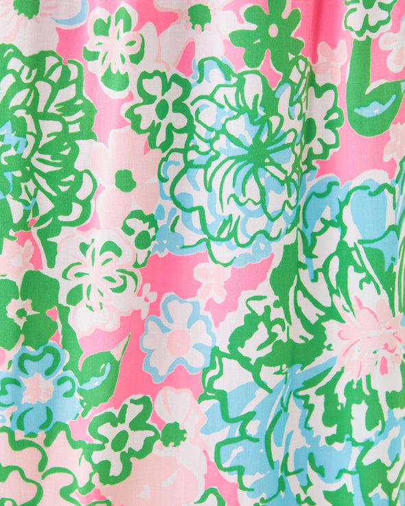 fabric and pattern of the Model in the Lilly Pulitzer Teresa Maxi Dress - Multi - Plumes In Bloom