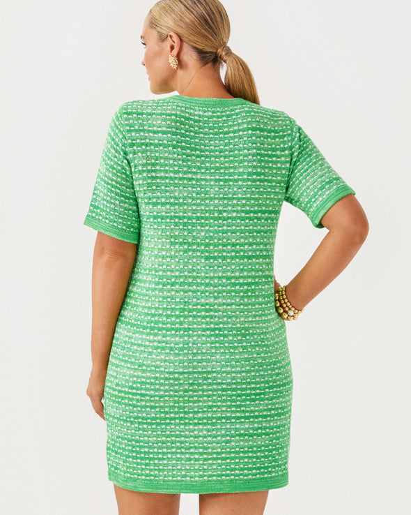 Back view of the Lilly Pulitzer Theodorah Sweater Dress - Fauna Green Metallic Marl.