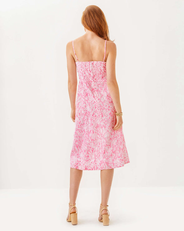 Back view of the Lilly Pulitzer Allarie Midi Dress - Rousseau Pink - Tulip To Tango