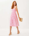 Model in the Lilly Pulitzer Allarie Midi Dress - Rousseau Pink - Tulip To Tango 