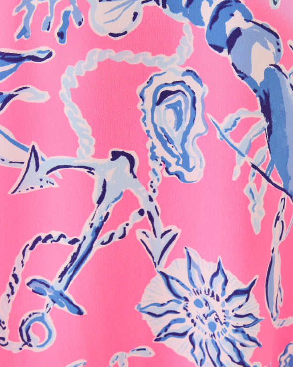 Pattern of the Lilly Pulitzer Verica Silk Maxi Dress - Rousseau Pink - Oversized Barefoot Beachcombers