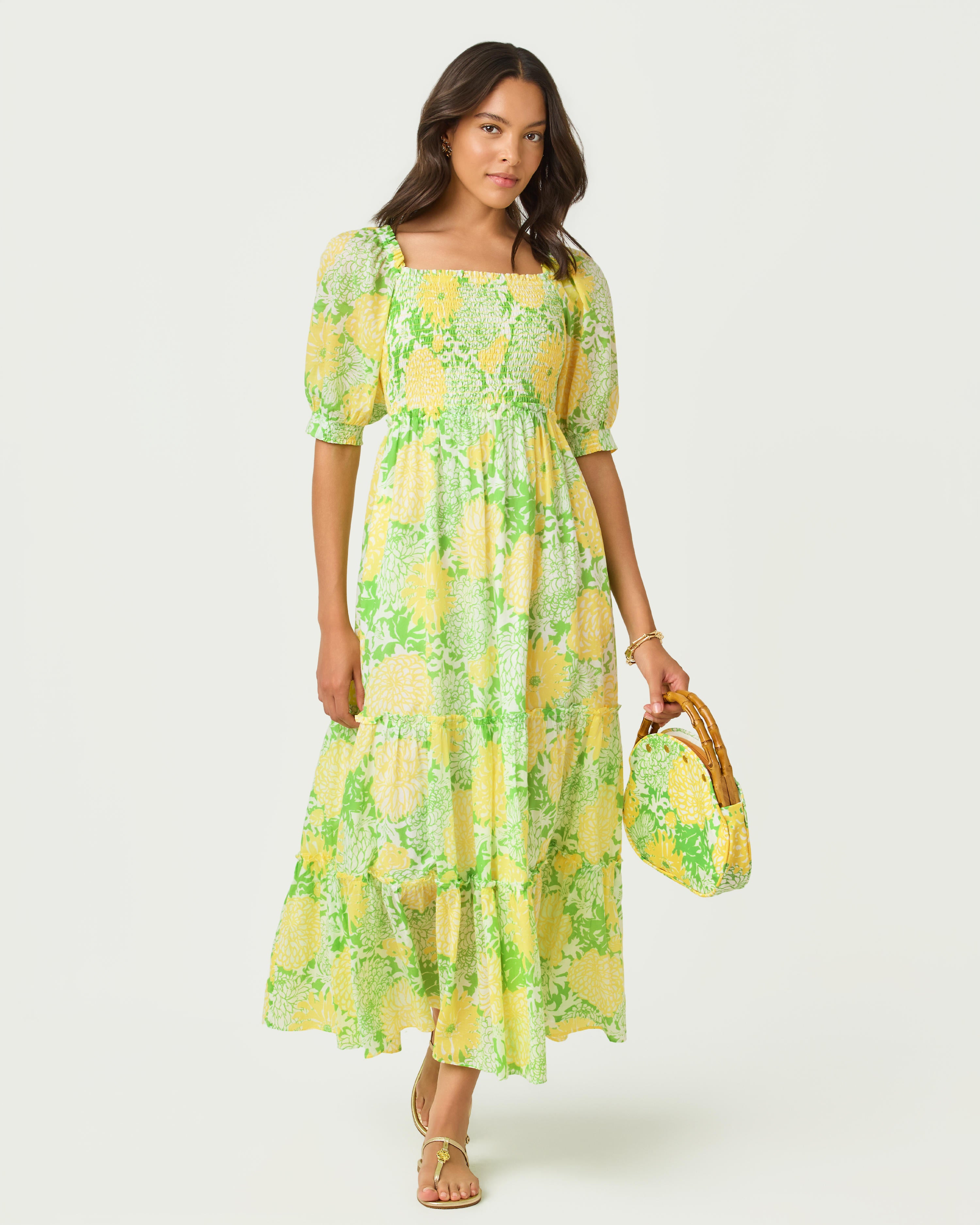 Lilly Pulitzer Hadly Short Sleeve Smocked Maxi Dress - Crocodile Green Mumbo Jumbo Lilly Pulitzer Hadly Short Sleeve Smocked Maxi Dress - Crocodile Green Mumbo Jumbo