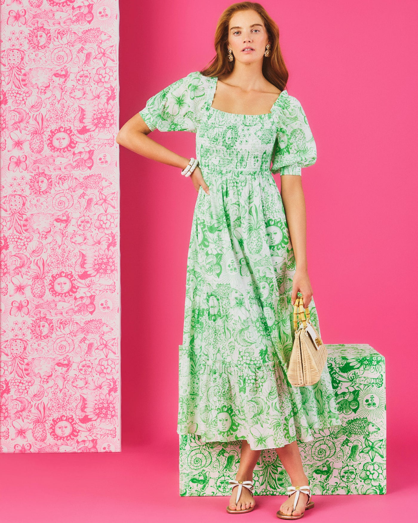 Lilly Pulitzer Hadly Short Sleeve Smocked Maxi Dress - Putting Green Fleur de Lilly Lilly Pulitzer Hadly Short Sleeve Smocked Maxi Dress - Putting Green Fleur de Lilly