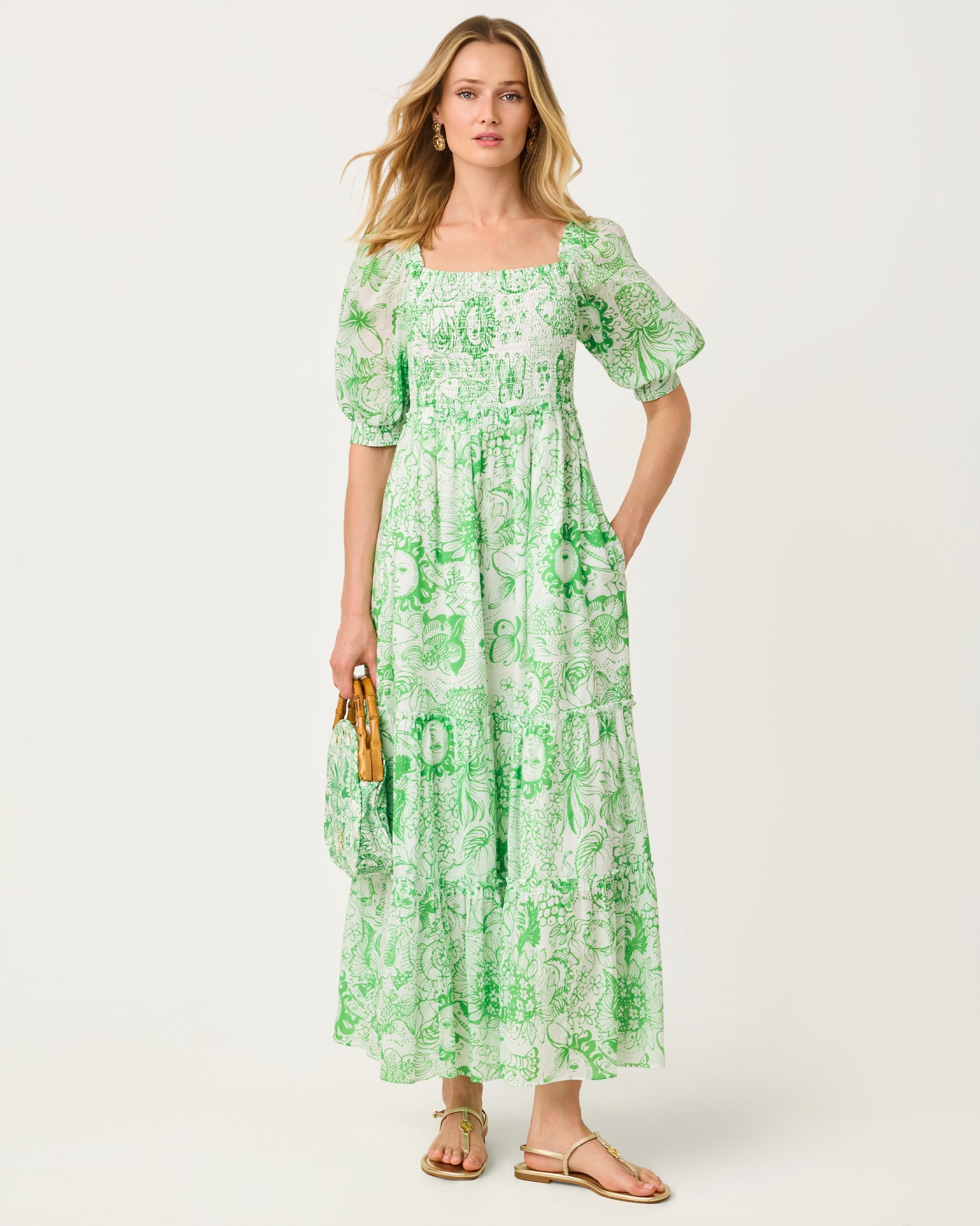Lilly Pulitzer Hadly Short Sleeve Smocked Maxi Dress - Putting Green Fleur de Lilly Lilly Pulitzer Hadly Short Sleeve Smocked Maxi Dress - Putting Green Fleur de Lilly