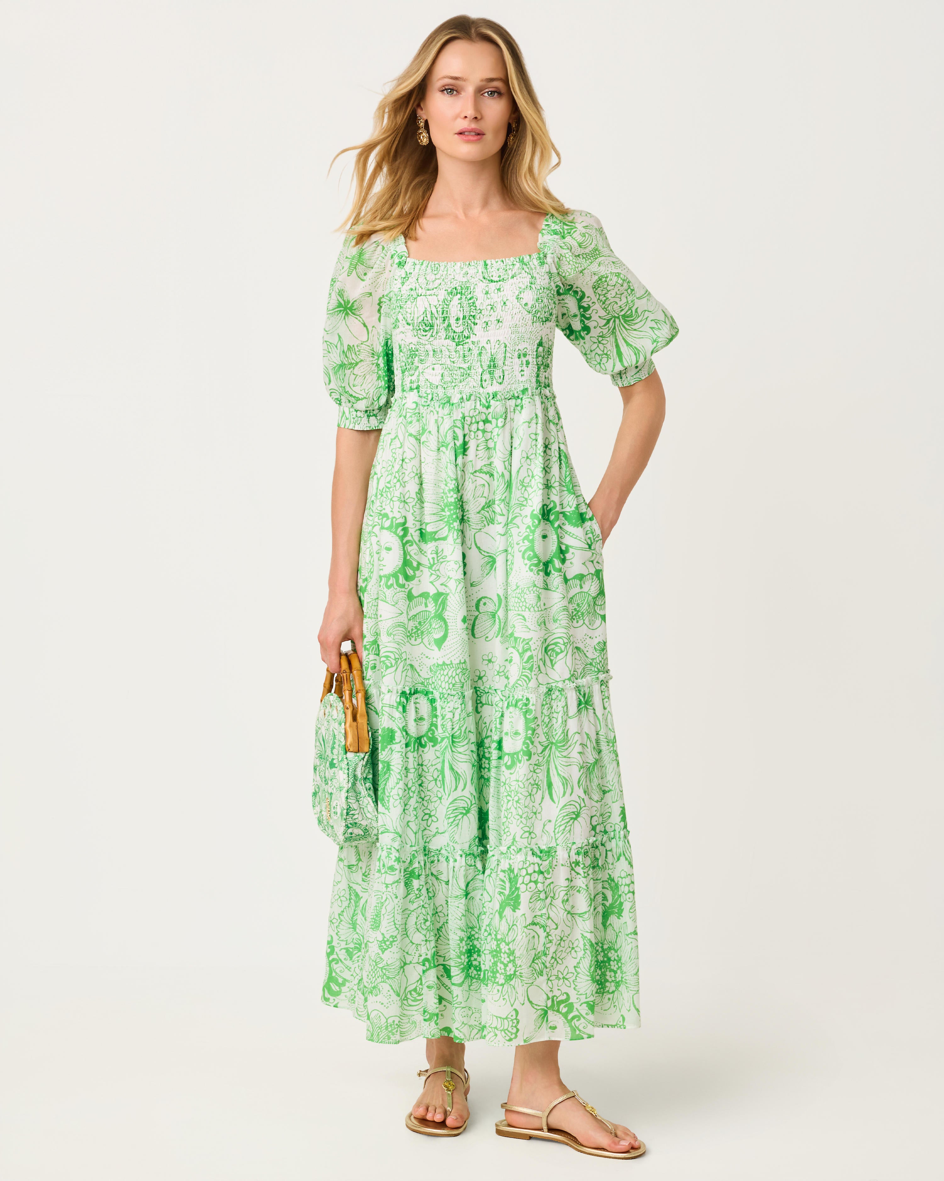 Lilly Pulitzer Hadly Short Sleeve Smocked Maxi Dress - Putting Green Fleur de Lilly Lilly Pulitzer Hadly Short Sleeve Smocked Maxi Dress - Putting Green Fleur de Lilly