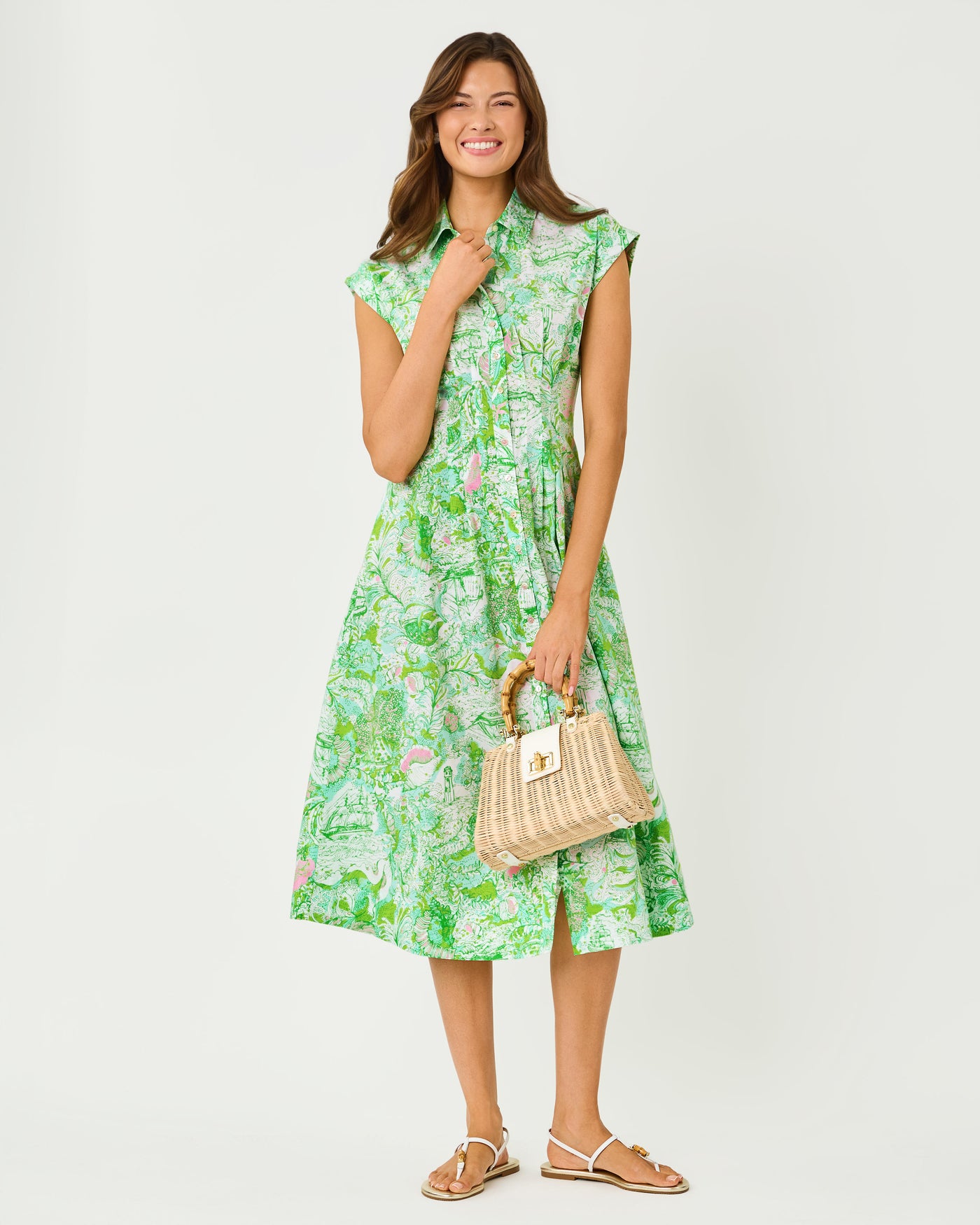 lilly pulitzer dress knee length Lilly Pulitzer Fit & Flare Floral Knee Length Dress Pink Green Size S