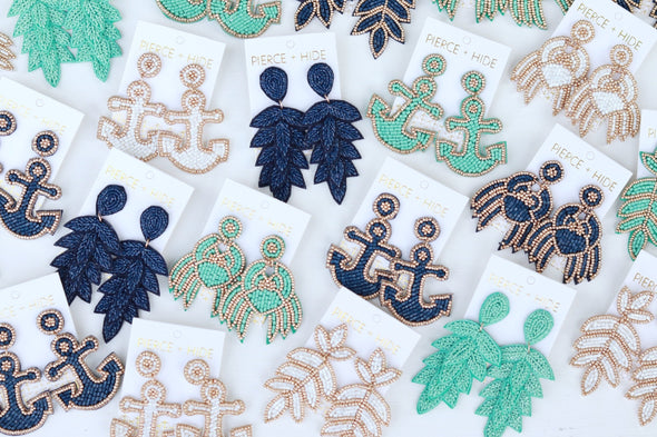 Beaded Anchor Earring - White