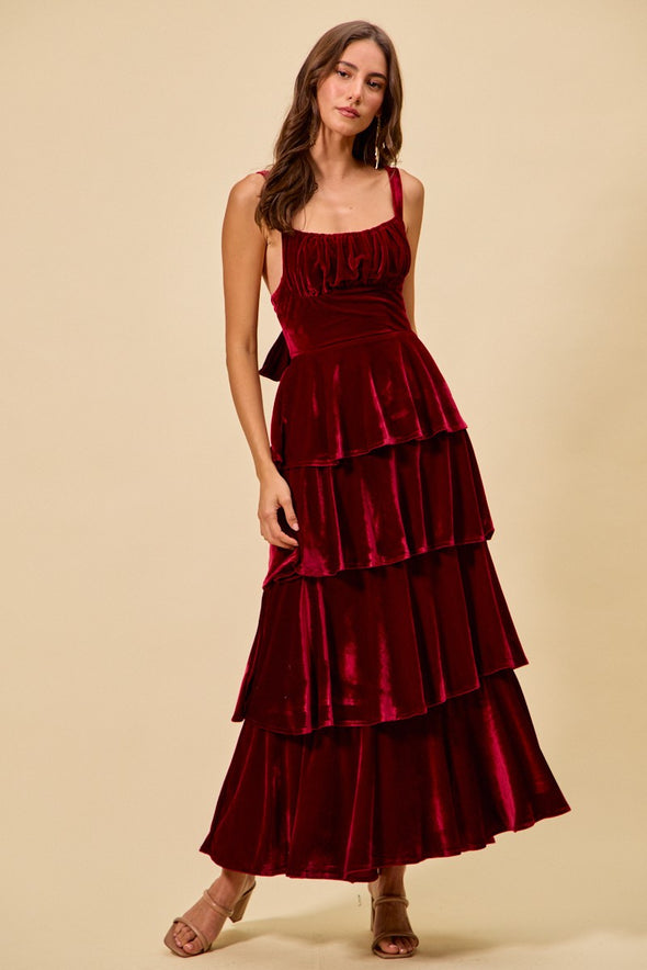 womens burgundy holiday dress Berylove Women Burgundy A-Line Holiday Party Dress Velvet Formal Dress With Long Sleeves