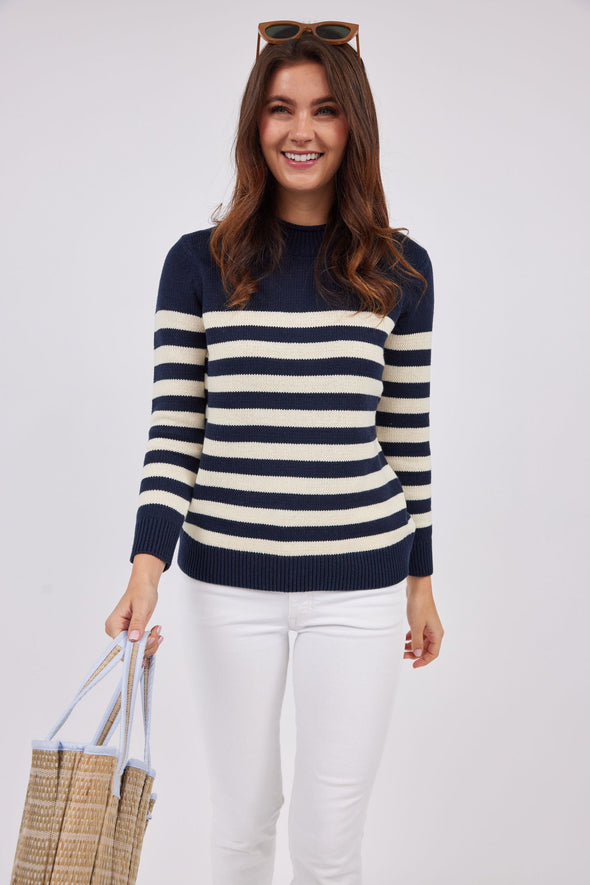 Sail To Sable Roll Neck Striped Sweater - Navy/Ivory