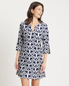 Cropped front view of Jude Connally Megan Dress - JC Ikat Navy