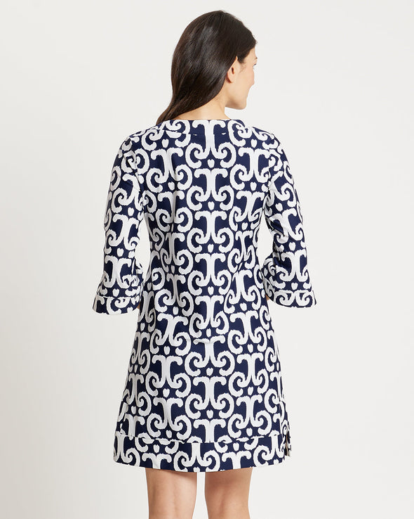 Back view of Jude Connally Megan Dress - JC Ikat Navy